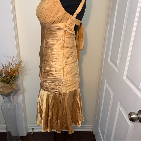 Dina Barel Soft Gold Tone Silk Flattering Dress - Picture 7 of 16